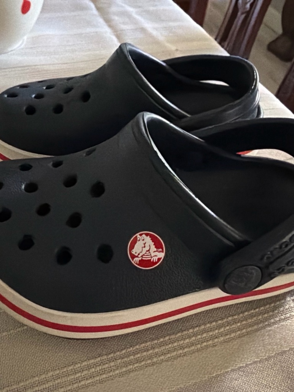 Crocs Kids' Classic Clog in Navy Red Stripes Size 5